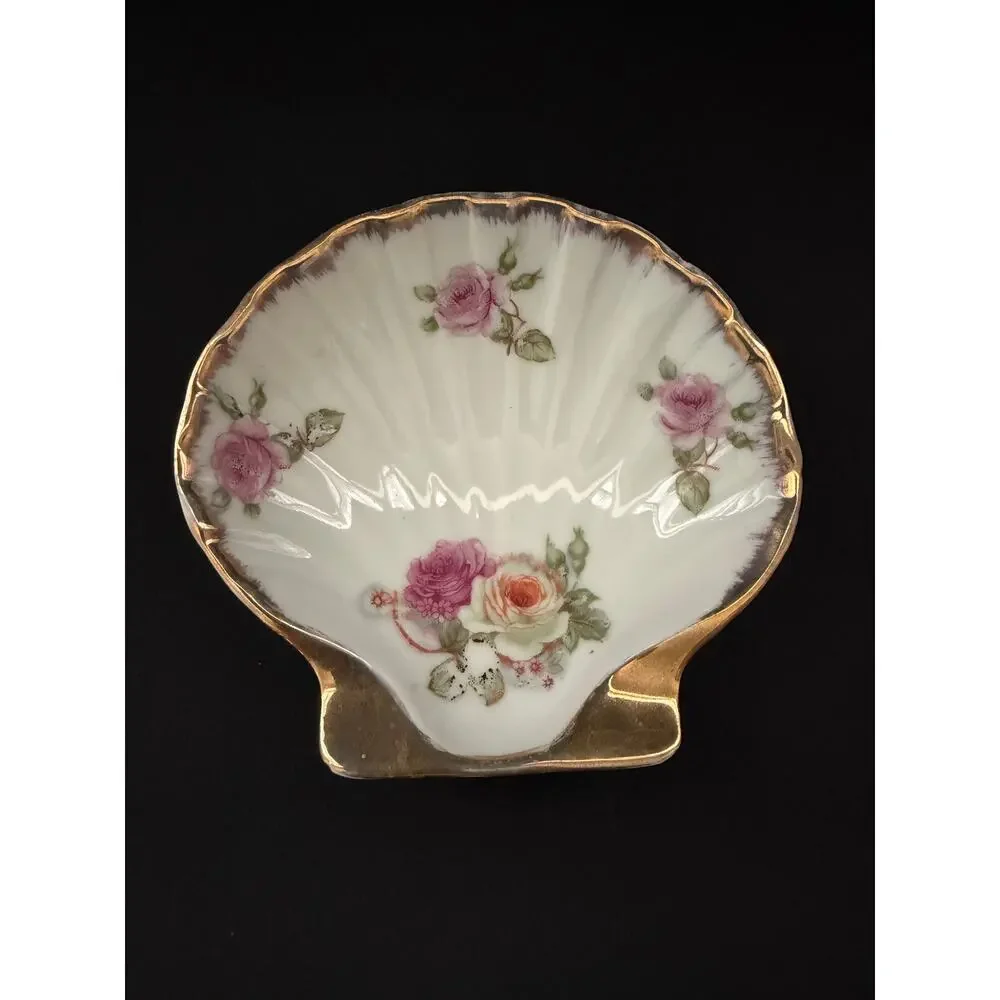 Vintage Occupied Japan Berkshire Fine China Pink Rose Shell Trinket Dish